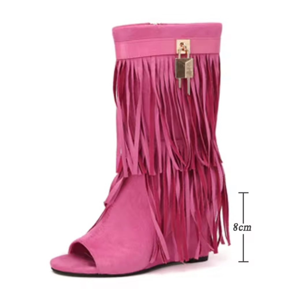 Pink Wedge Shoes with Fringe Detail